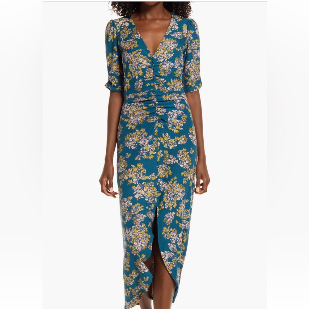 Floral ruched midi dress